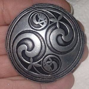 Vtg Large Pewter SJC St Johns Celtic Kilt  Pin Brooch Cornwall England